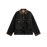 Retro Black Denim Jacket Lapel Loose Workwear Leisure Coat For Men